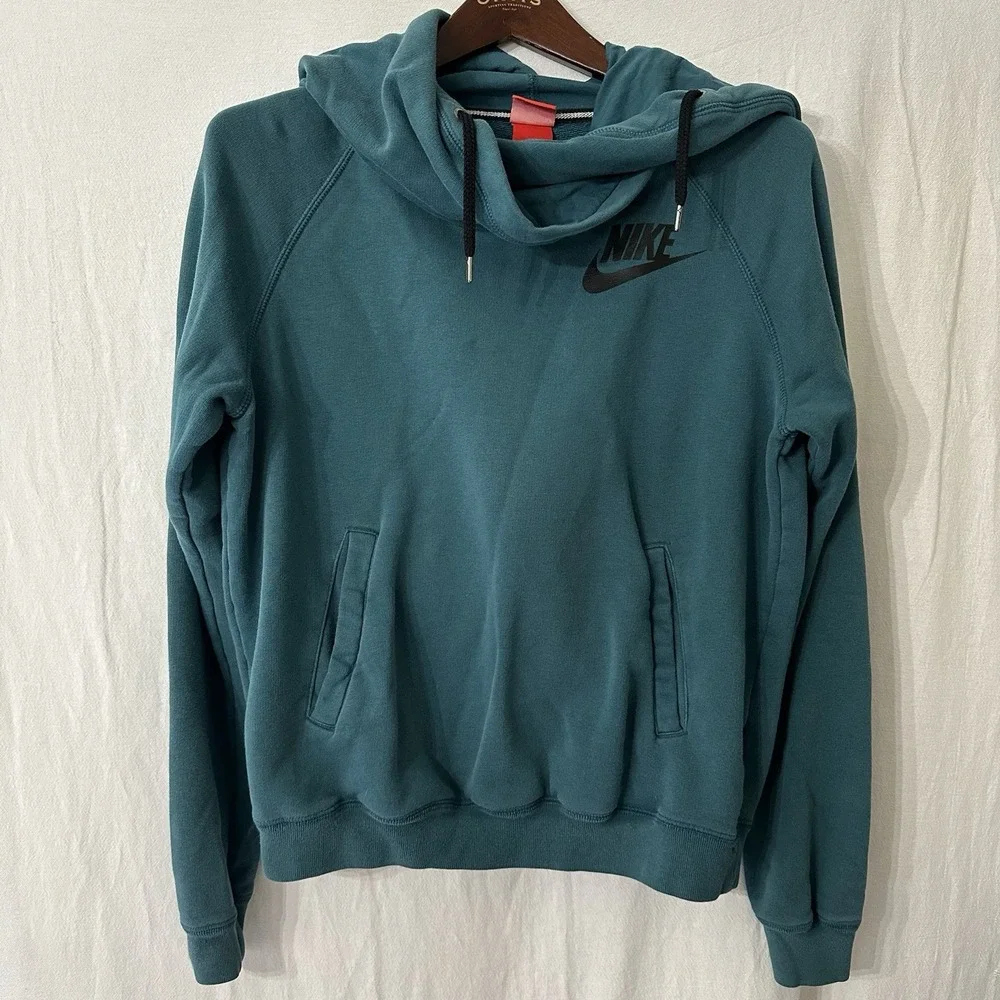 Nike Hoodie Womens Medium Funnel Neck GreenFleece Sportswear‎ Y2K Logo Nike